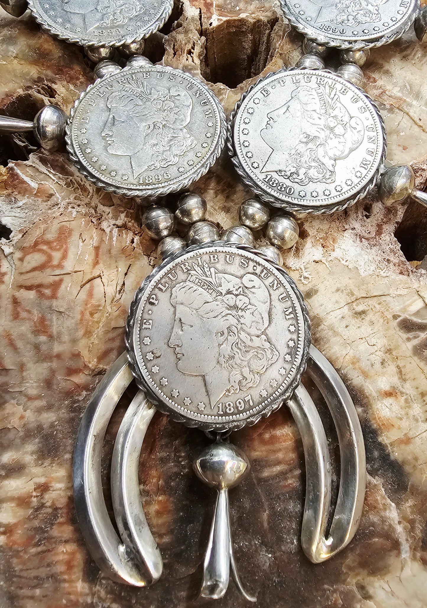 Vintage Morgan Dollar Squash Blossom Necklace