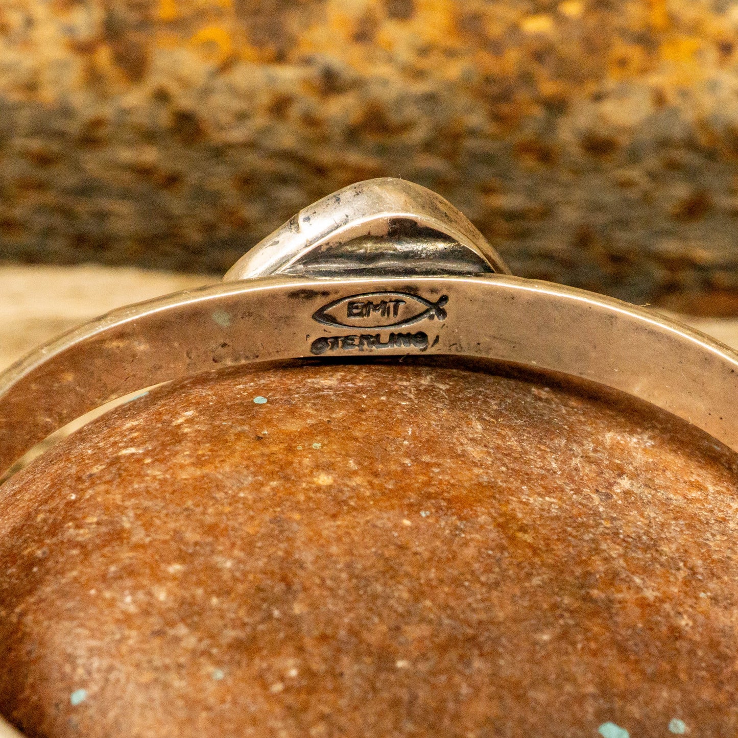 Charoite & Stamped Sterling Silver Cuff Bracelet