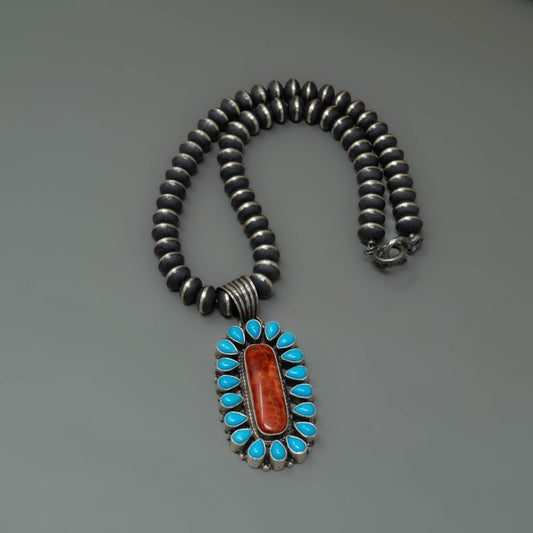 Sleeping Beauty Pendant and Navajo Pearl Necklace
