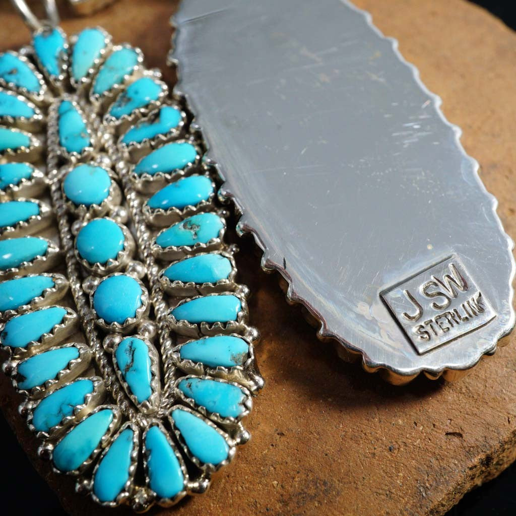 Old Sleeping Beauty Turquoise in Sterling Silver Cluster Dangle Earrings
