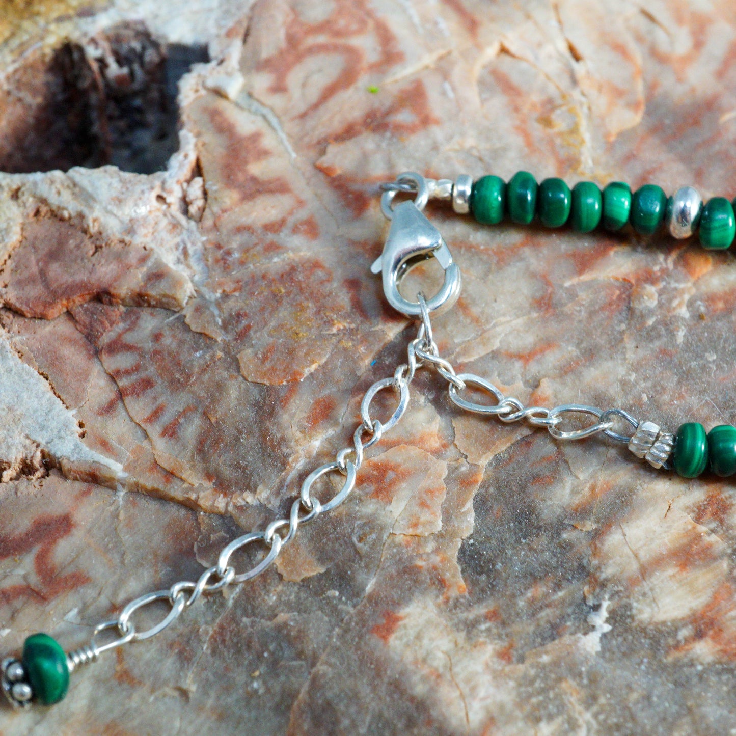 Malachite and Sterling Sliver Bead Necklace