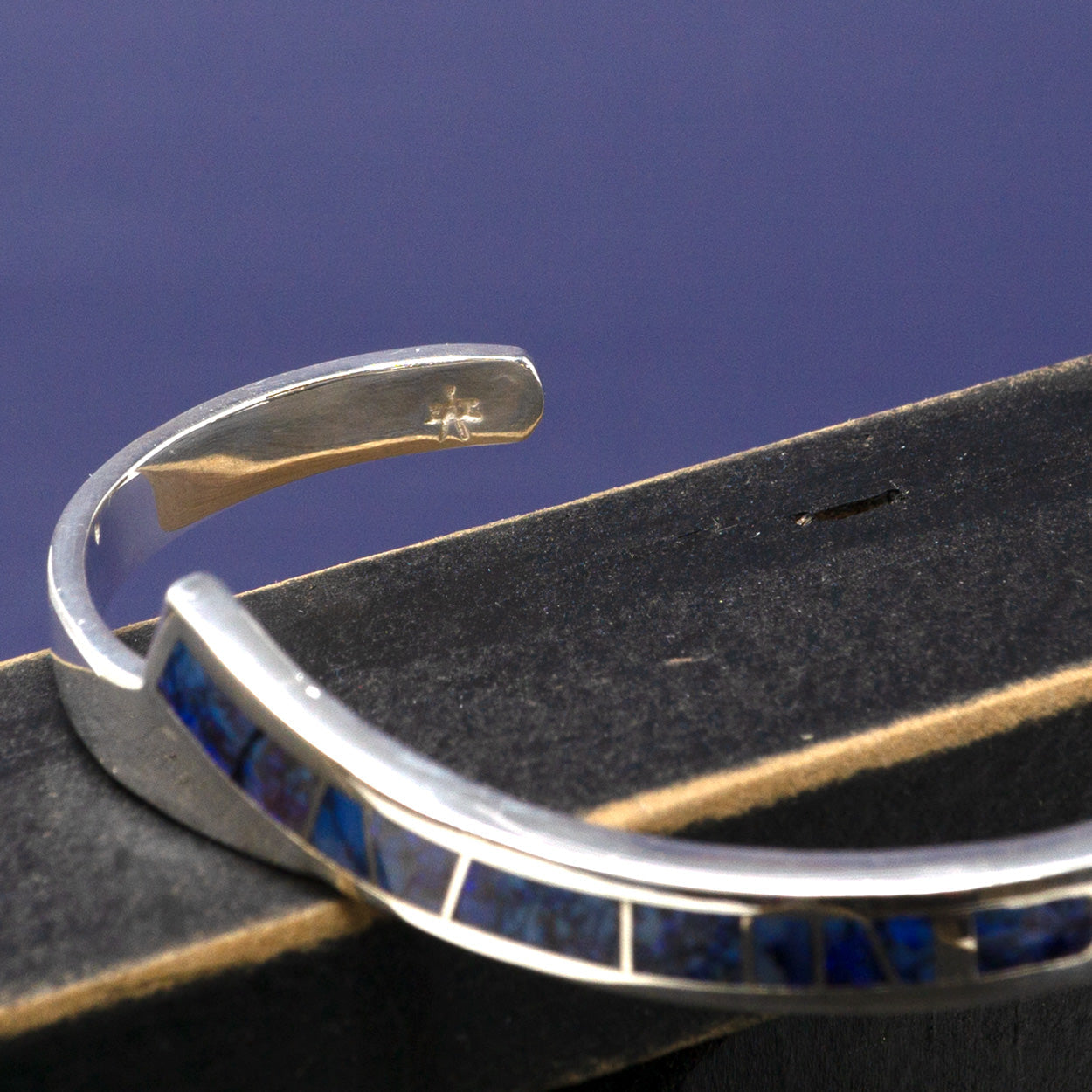 Purple Spiderweb Opal Zuni-Style Inlay Polished Silver Curved Cuff Bracelet