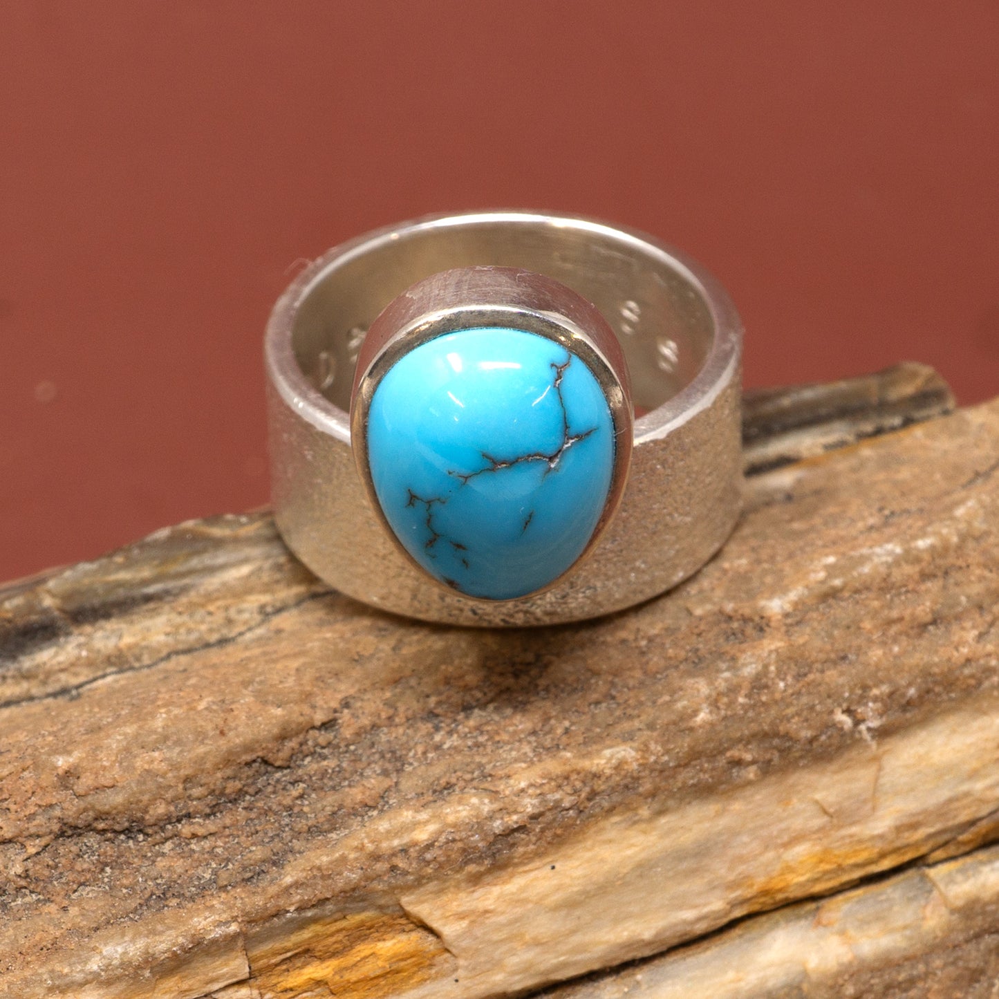 Turquoise Cabochon in Cast Silver Ring by DDB | Size 9