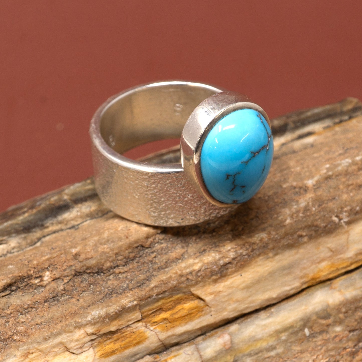 Turquoise Cabochon in Cast Silver Ring by DDB | Size 9