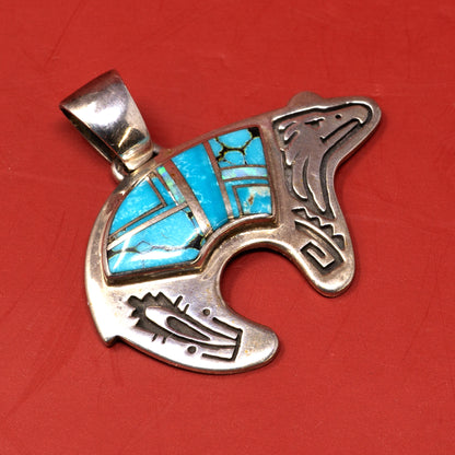 Bear and Eagle Pendant | Multi-Turquoise Inlay in Sterling Silver