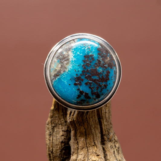 Morenci Turquoise Round Modern Silver Ring by AZTEX | Size 7.25