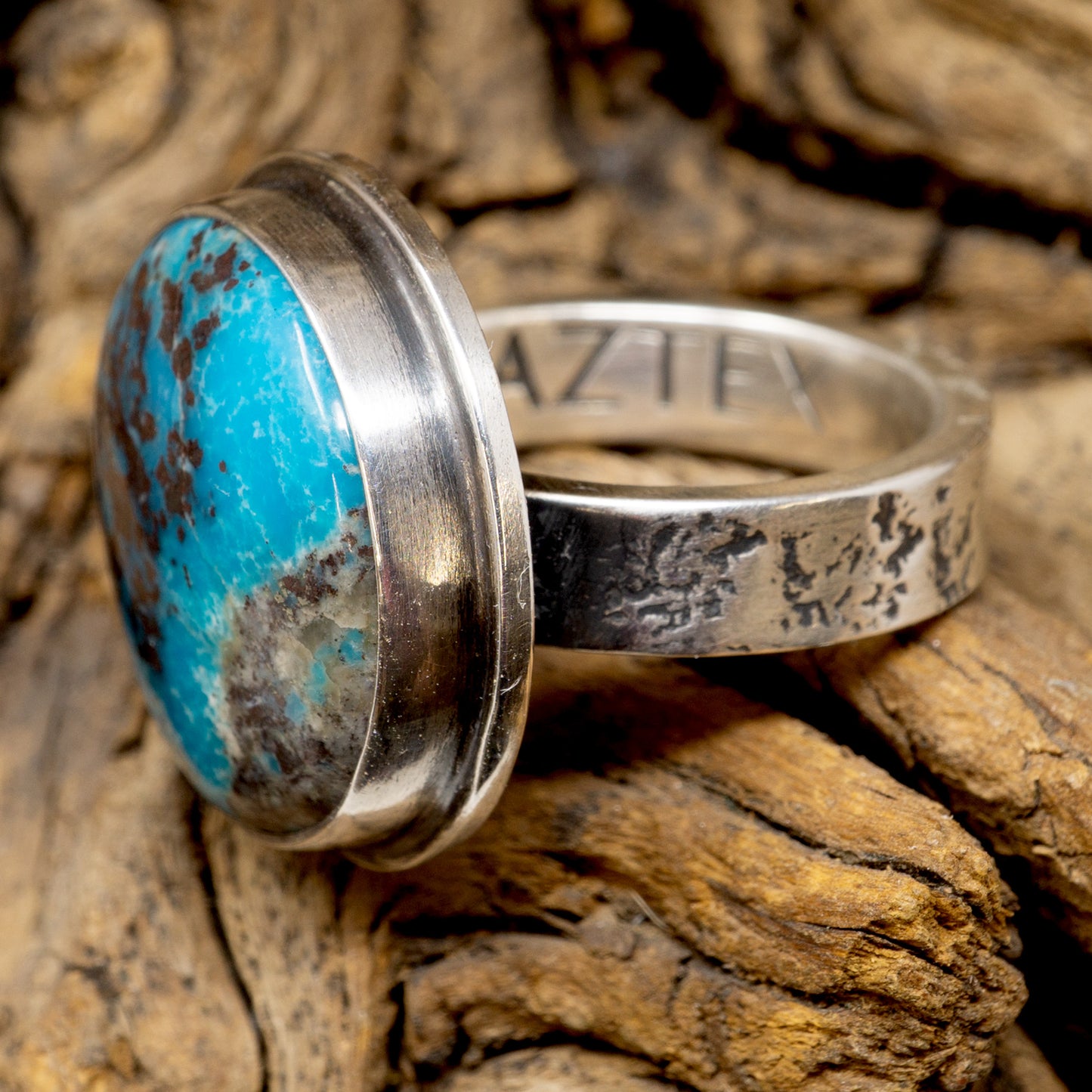 Morenci Turquoise Round Modern Silver Ring by AZTEX | Size 7.25