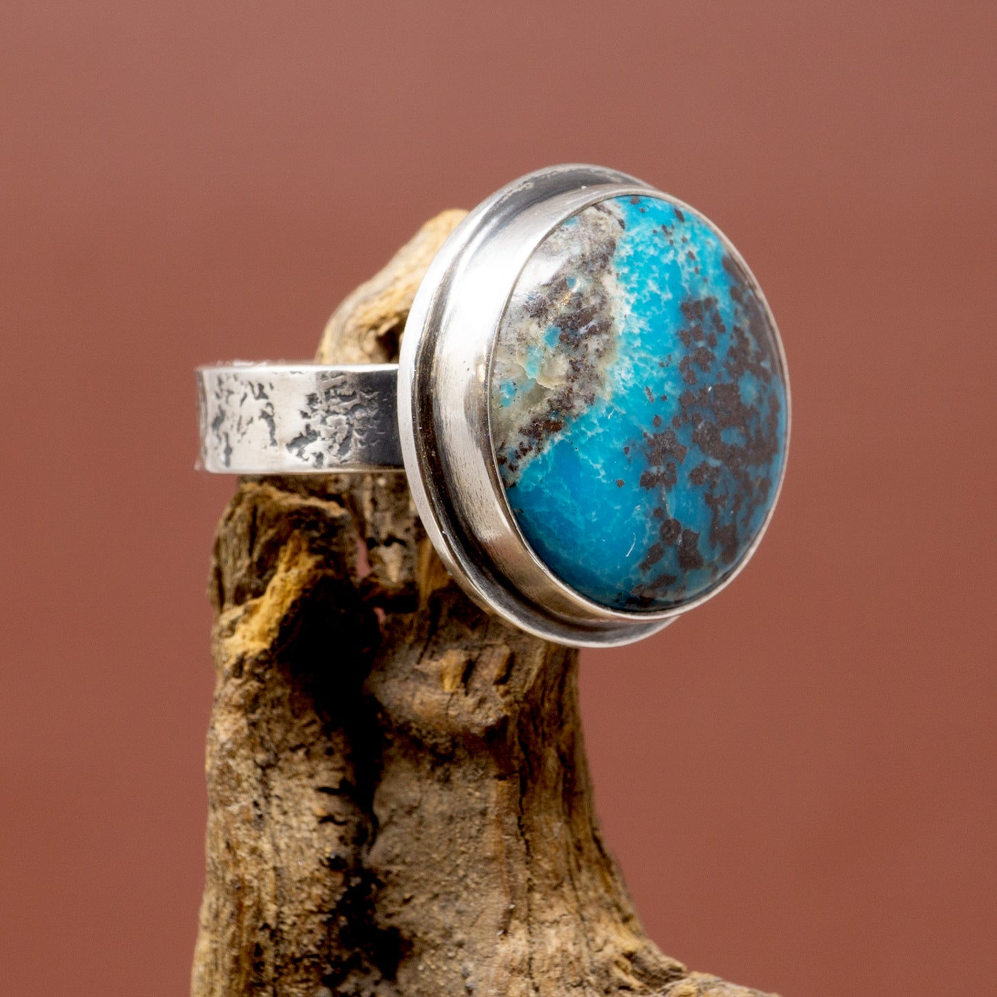 Morenci Turquoise Round Modern Silver Ring by AZTEX | Size 7.25