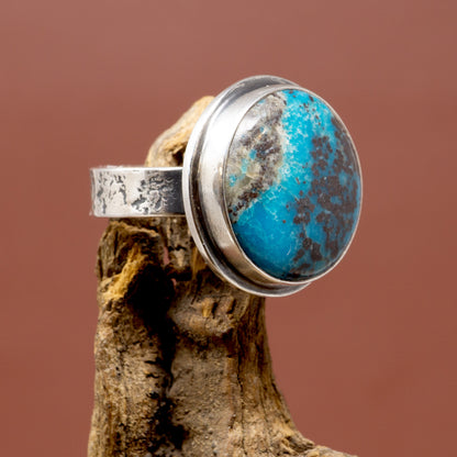 Morenci Turquoise Round Modern Silver Ring by AZTEX | Size 7.25