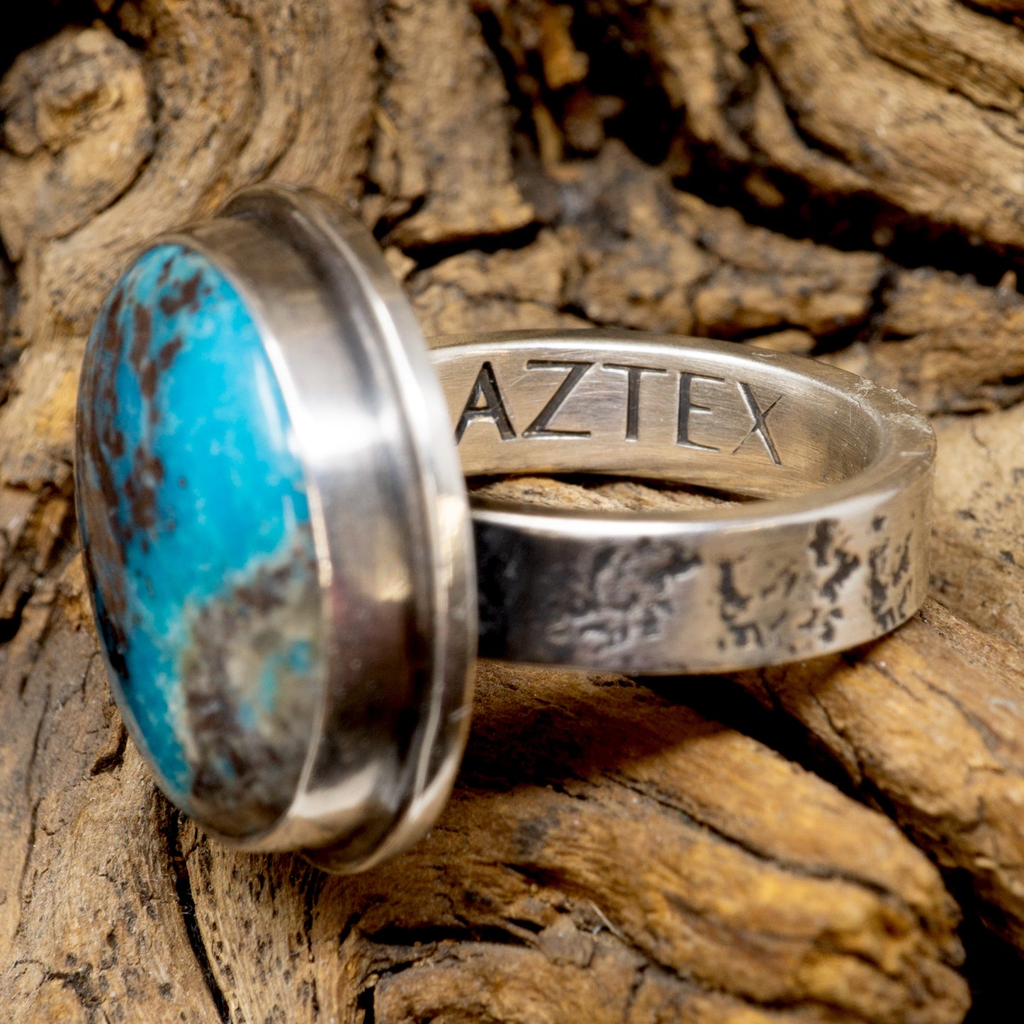 Morenci Turquoise Round Modern Silver Ring by AZTEX | Size 7.25