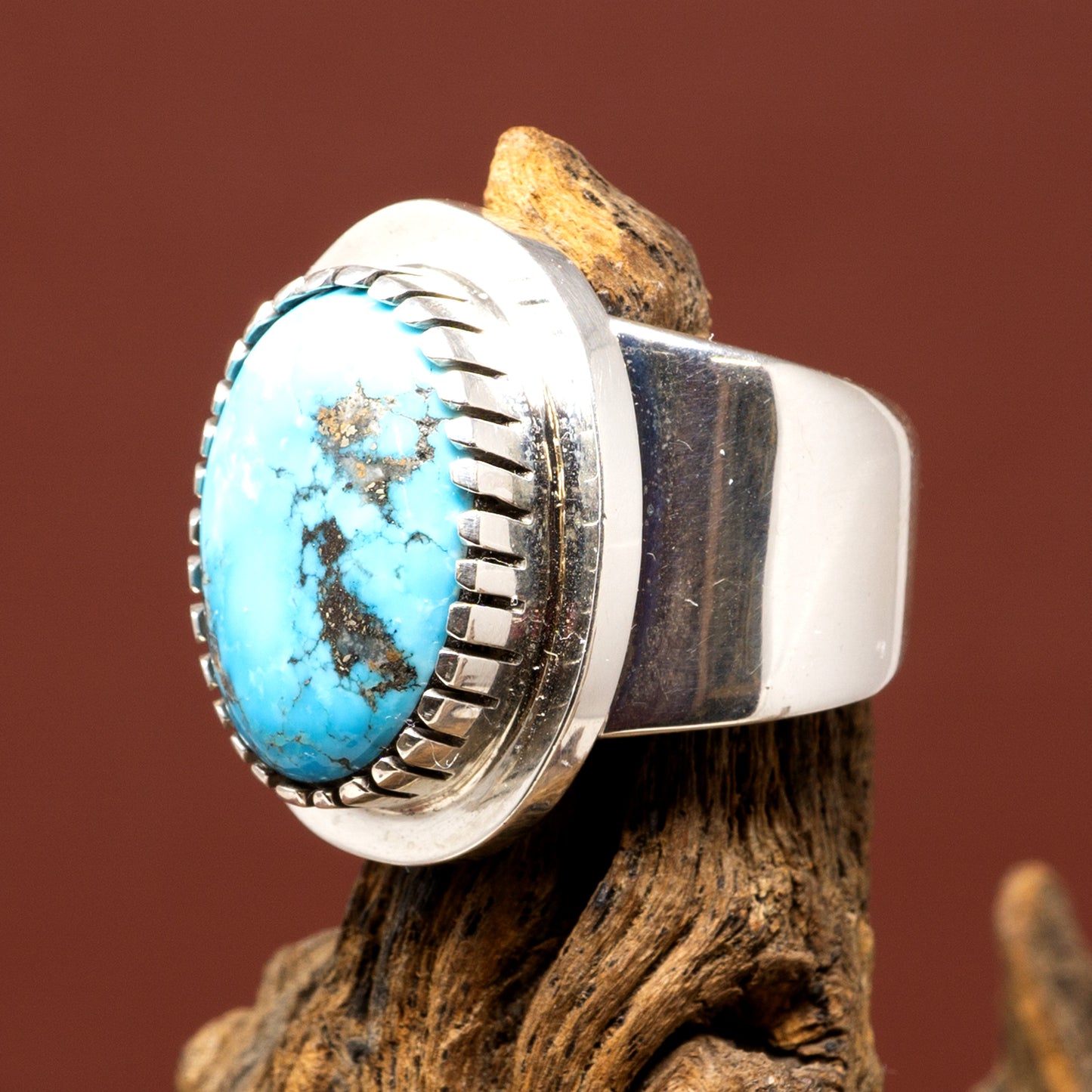 Morenci Turquoise Ring | Modern Oval Setting with Heavy Band | Size 9.5