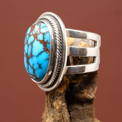 Turquoise Silver Ring Classic Setting by Tommy Jackson | Size 7.75