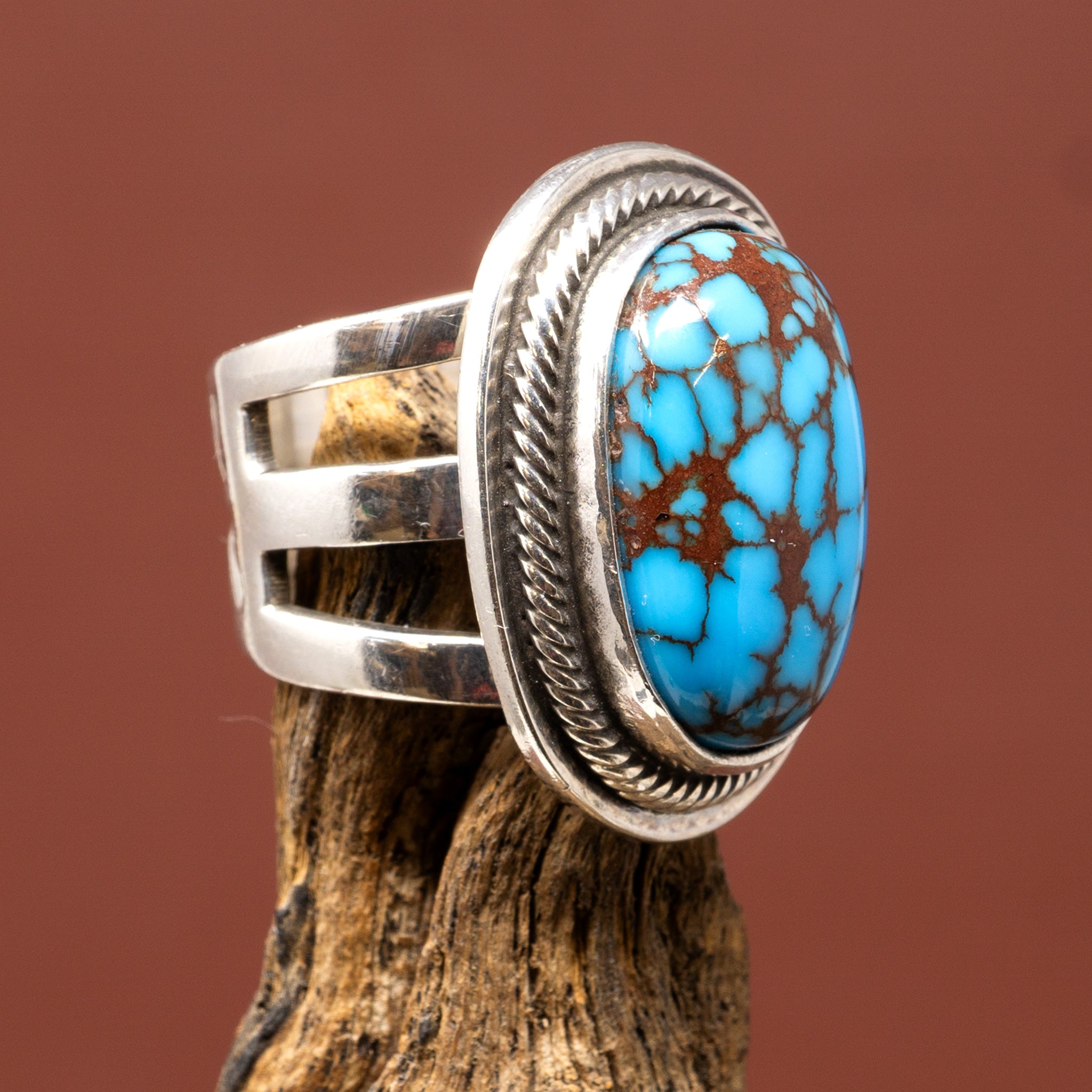 Silver Turquoise Spoon Style Ring – Adjustable Celtic Knot Tree Of Life Vintage Thumb Ring