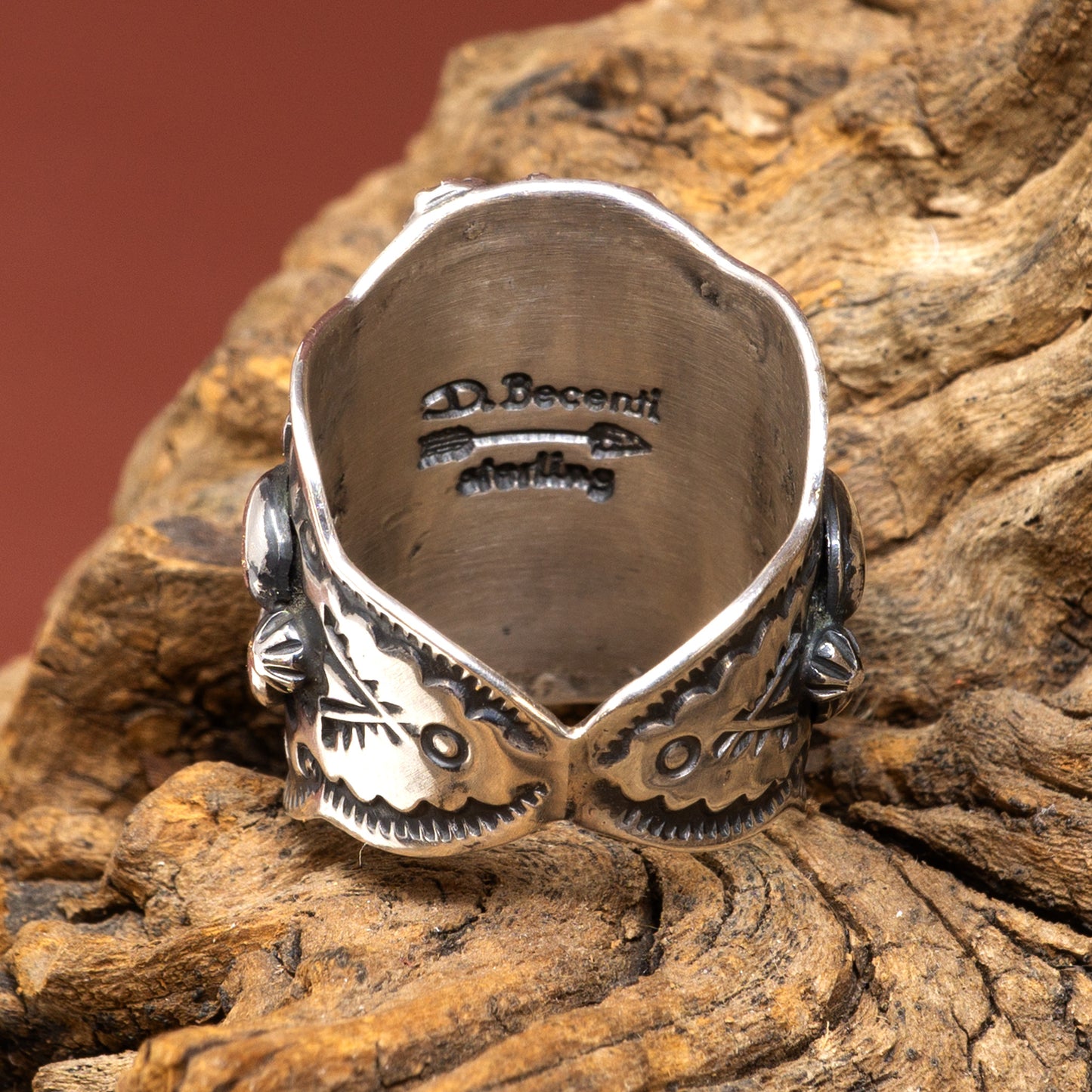 Turquoise Set in Ornate Silver Ring | Size 8.5