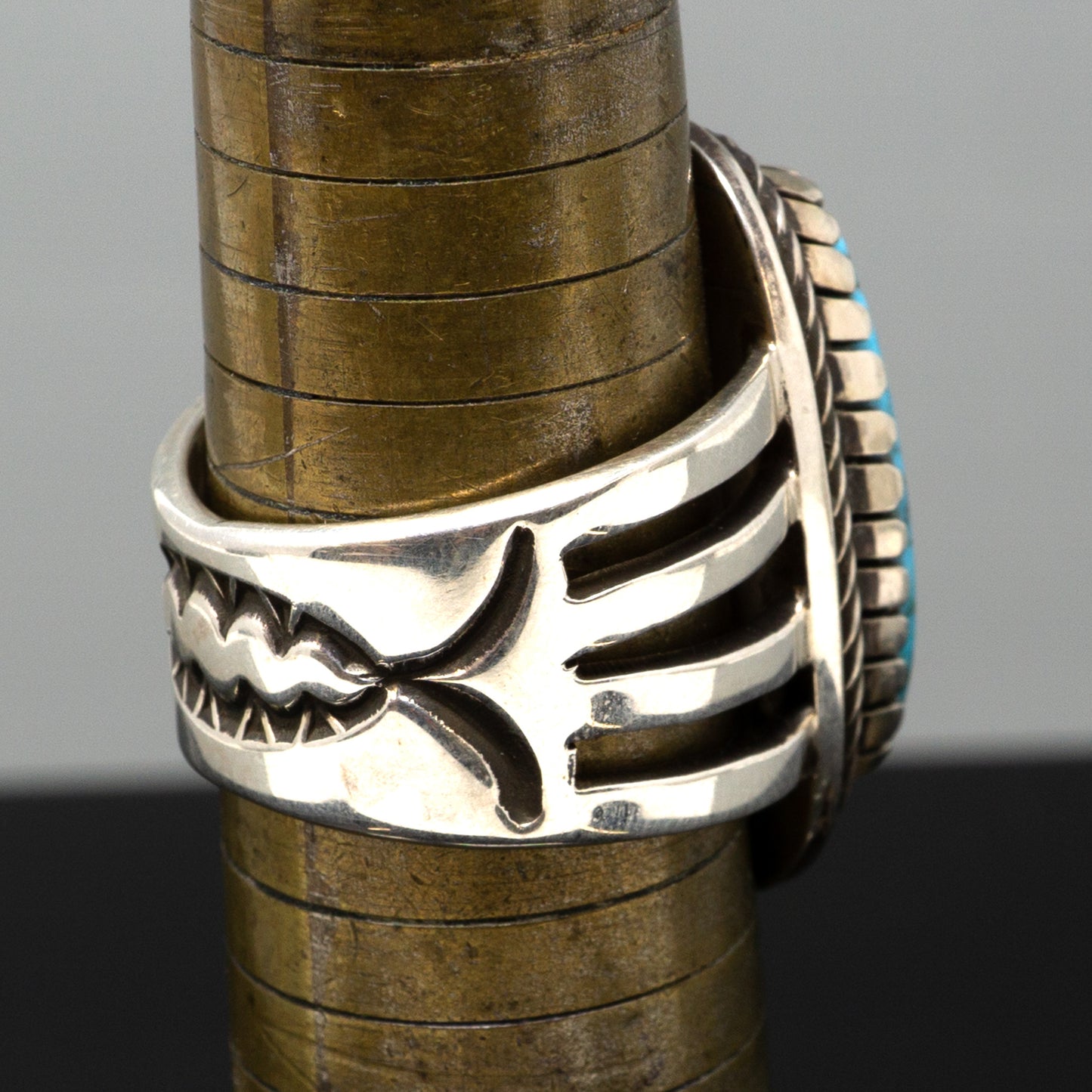 Indian Mountain Turquoise Ring Wide Overlay Silver Band Size 10.5 | Tommy Jackson