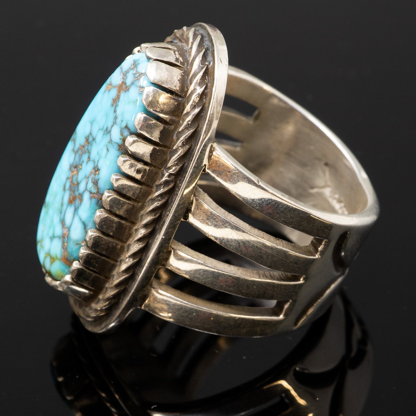 Indian Mountain Turquoise Ring Wide Overlay Silver Band Size 10.5 | Tommy Jackson