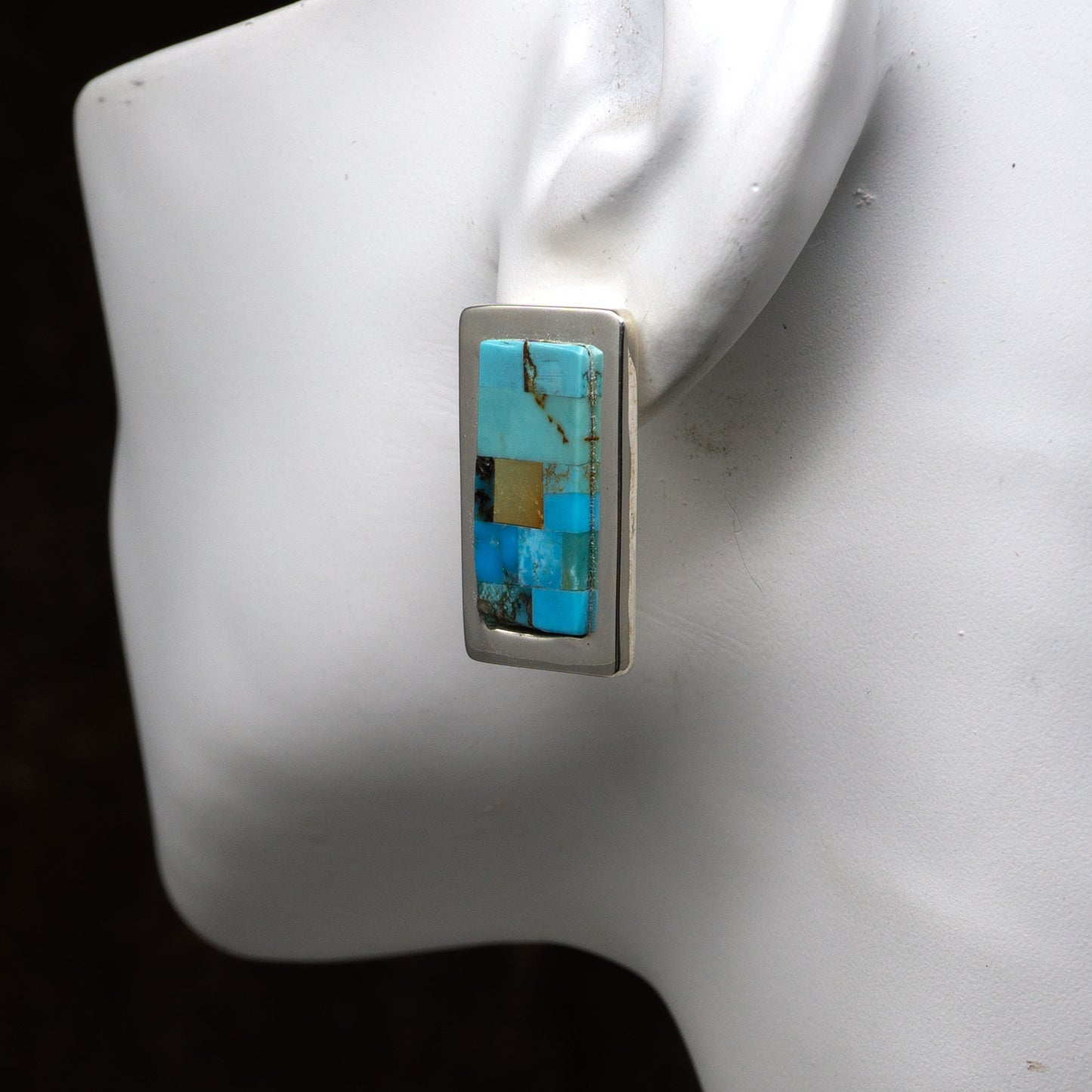 Multi-Stone & Turquoise Mosaic Tile Retangular Modern Earrings | Marie Jackson