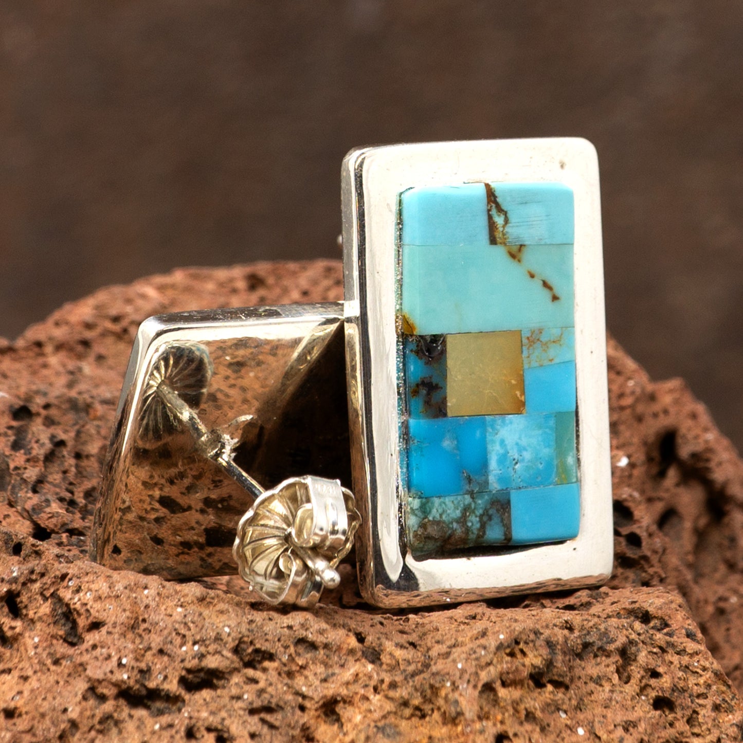 Multi-Stone & Turquoise Mosaic Tile Retangular Modern Earrings | Marie Jackson