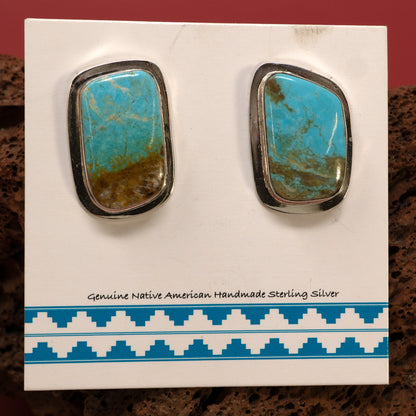 Morenci Turquoise Cabochon Modern Setting Earrings | Marie Jackson