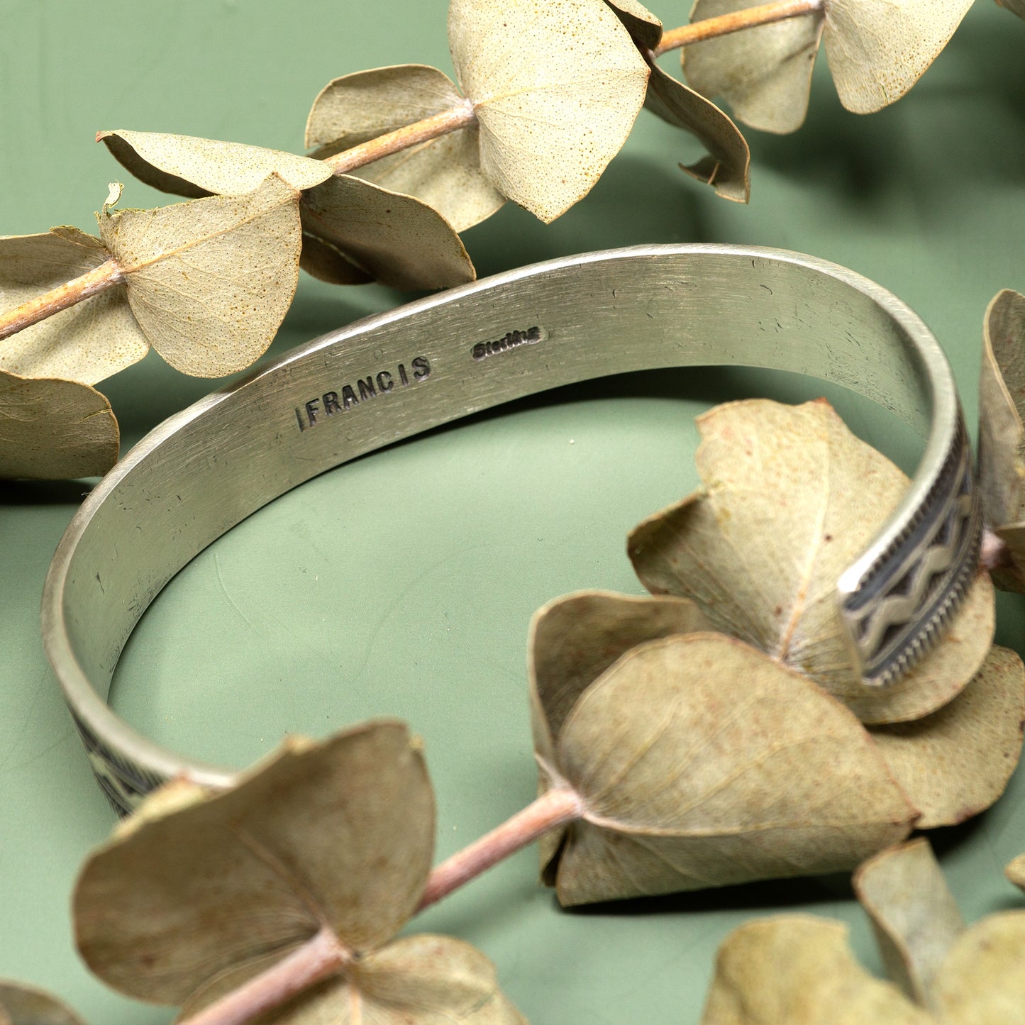 Coral in Handstamped Sterling Silver Cuff Bracelet | Frances Melvin
