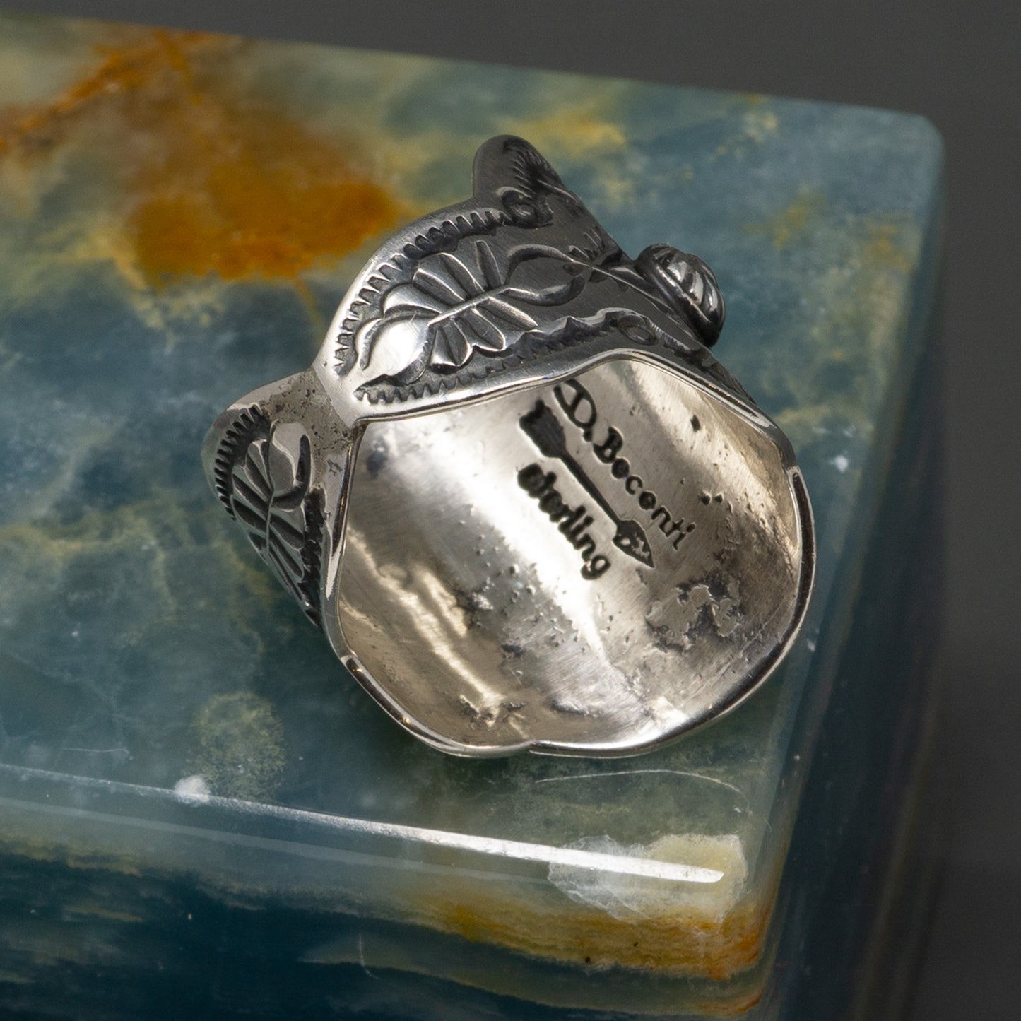 Turquoise Cabochon in Stamped Sterling Silver Ring | Size 8.25