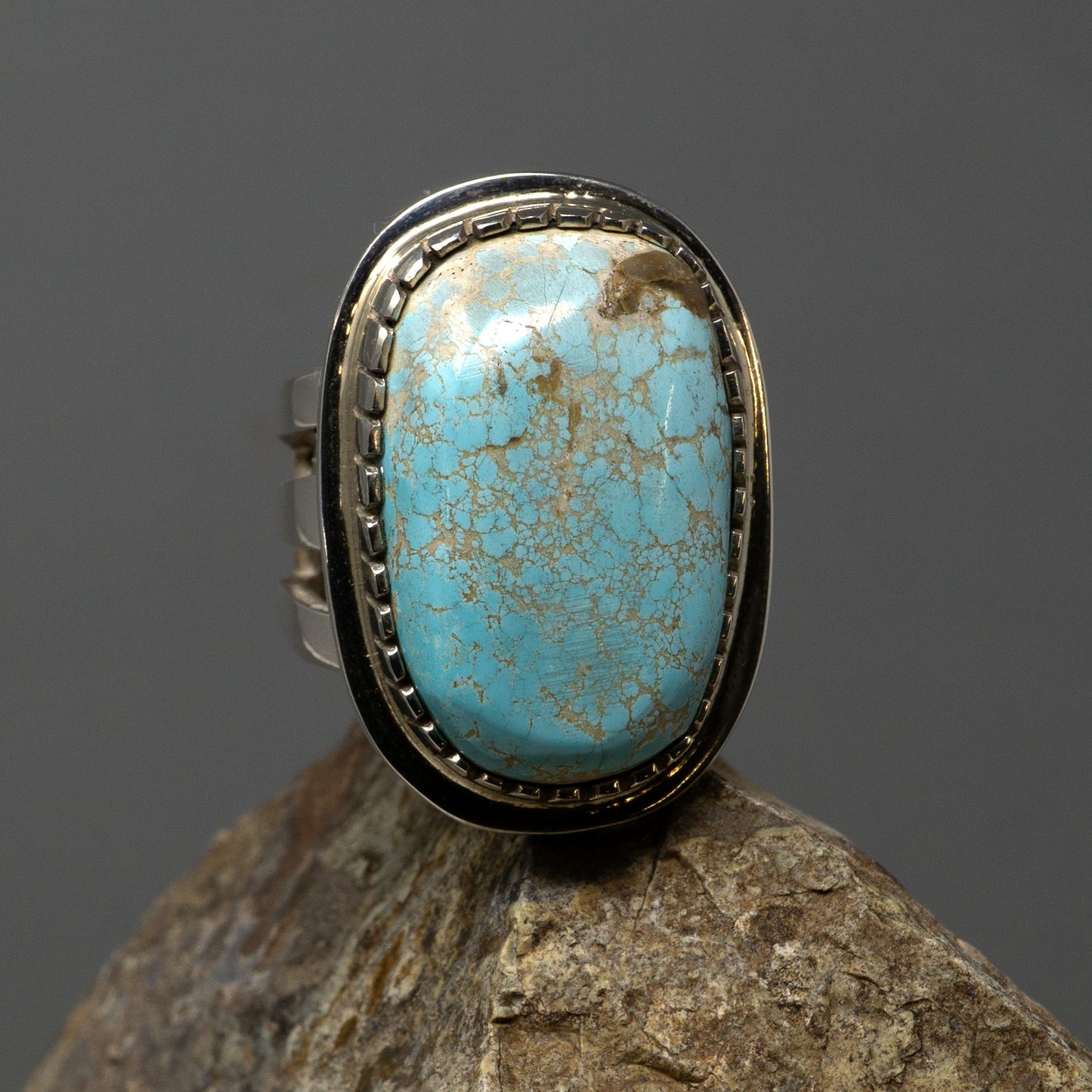 Large Turquoise Cabochon Ring in Polished Sterling Silver | Tommy Jackson