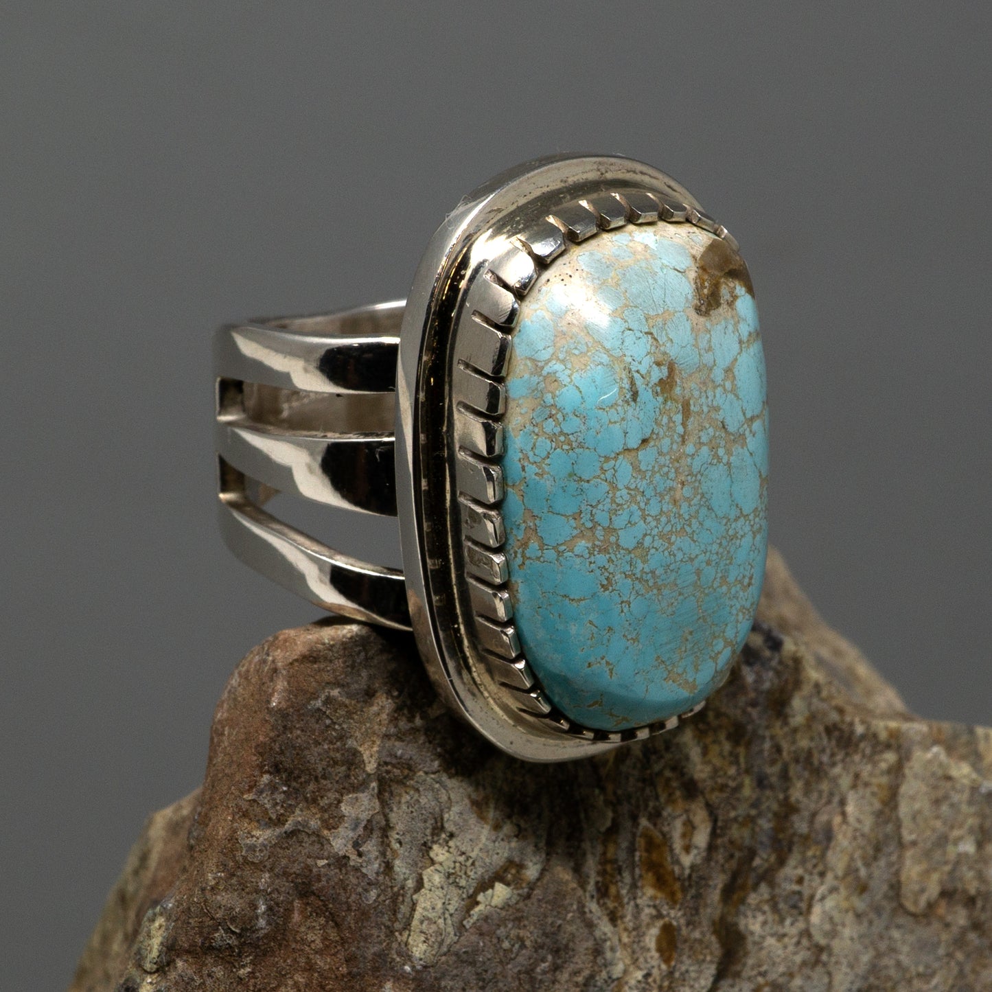 Large Turquoise Cabochon Ring in Polished Sterling Silver | Tommy Jackson