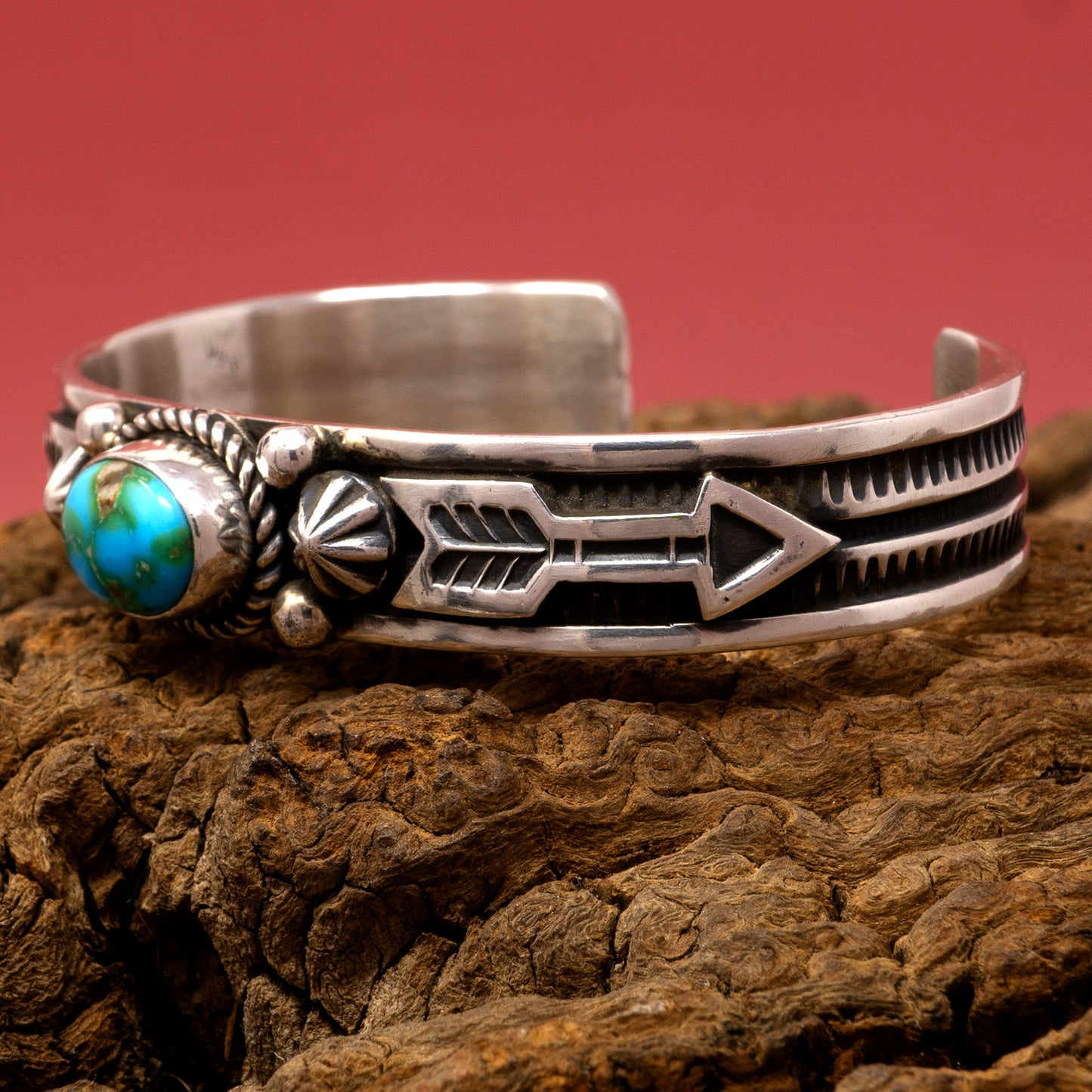 Royston Turquoise Handstamped/Overlay Silver Cuff Bracelet | A. Jake