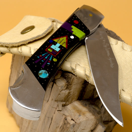 5 inch Pocketknife with Multistone Mosaic Inlay by Sylvana Apache