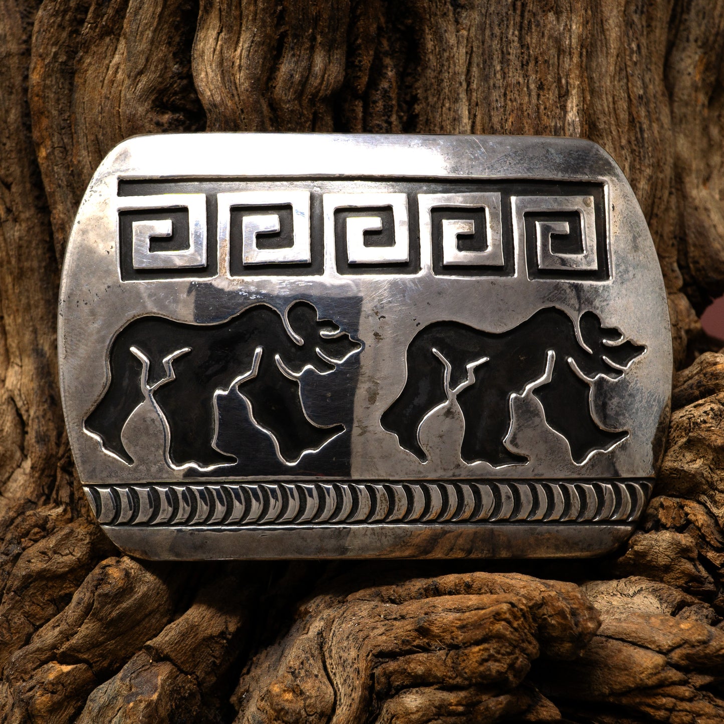 Sterling Silver Bears and Patterns Belt Buckle | Rosco Scott