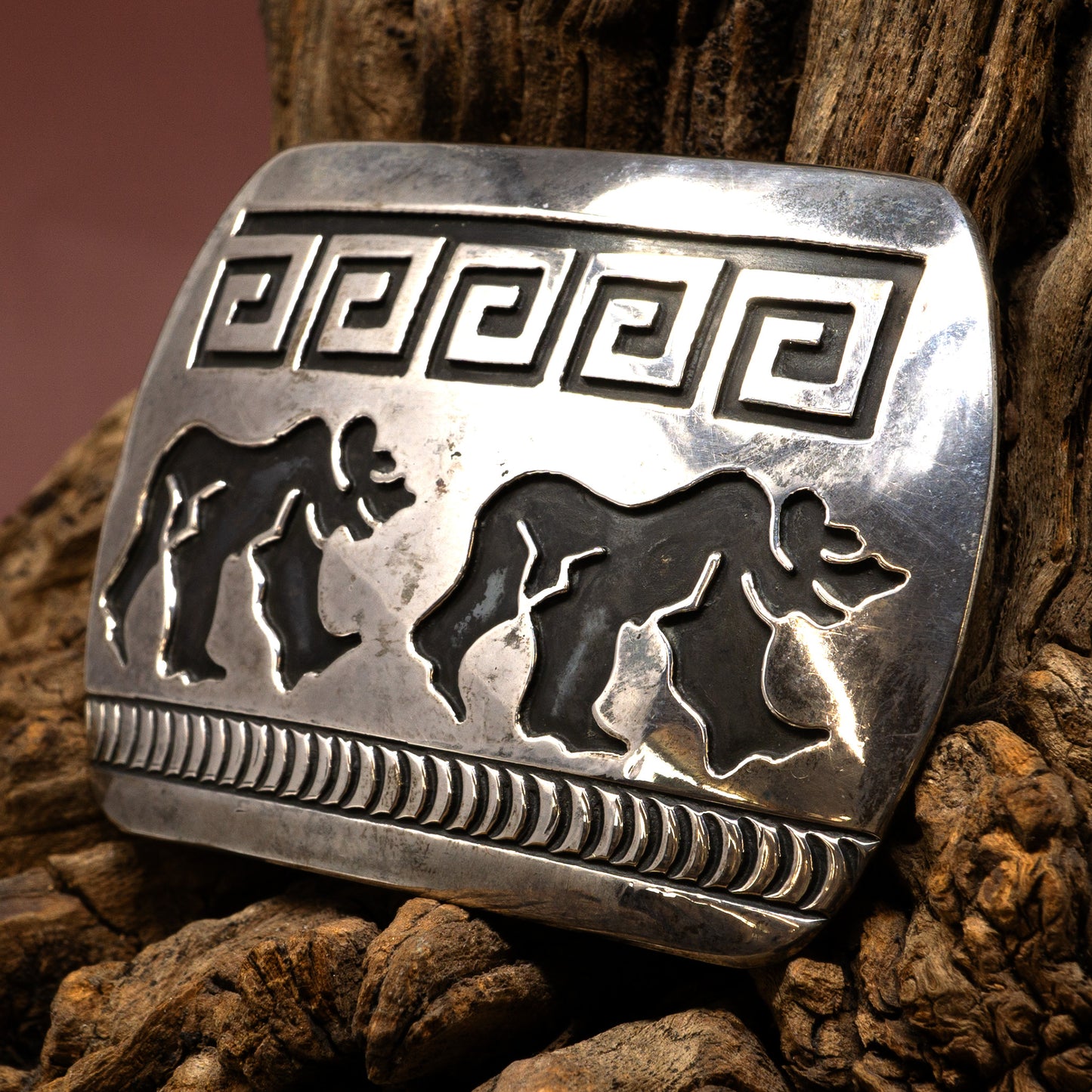 Sterling Silver Bears and Patterns Belt Buckle | Rosco Scott