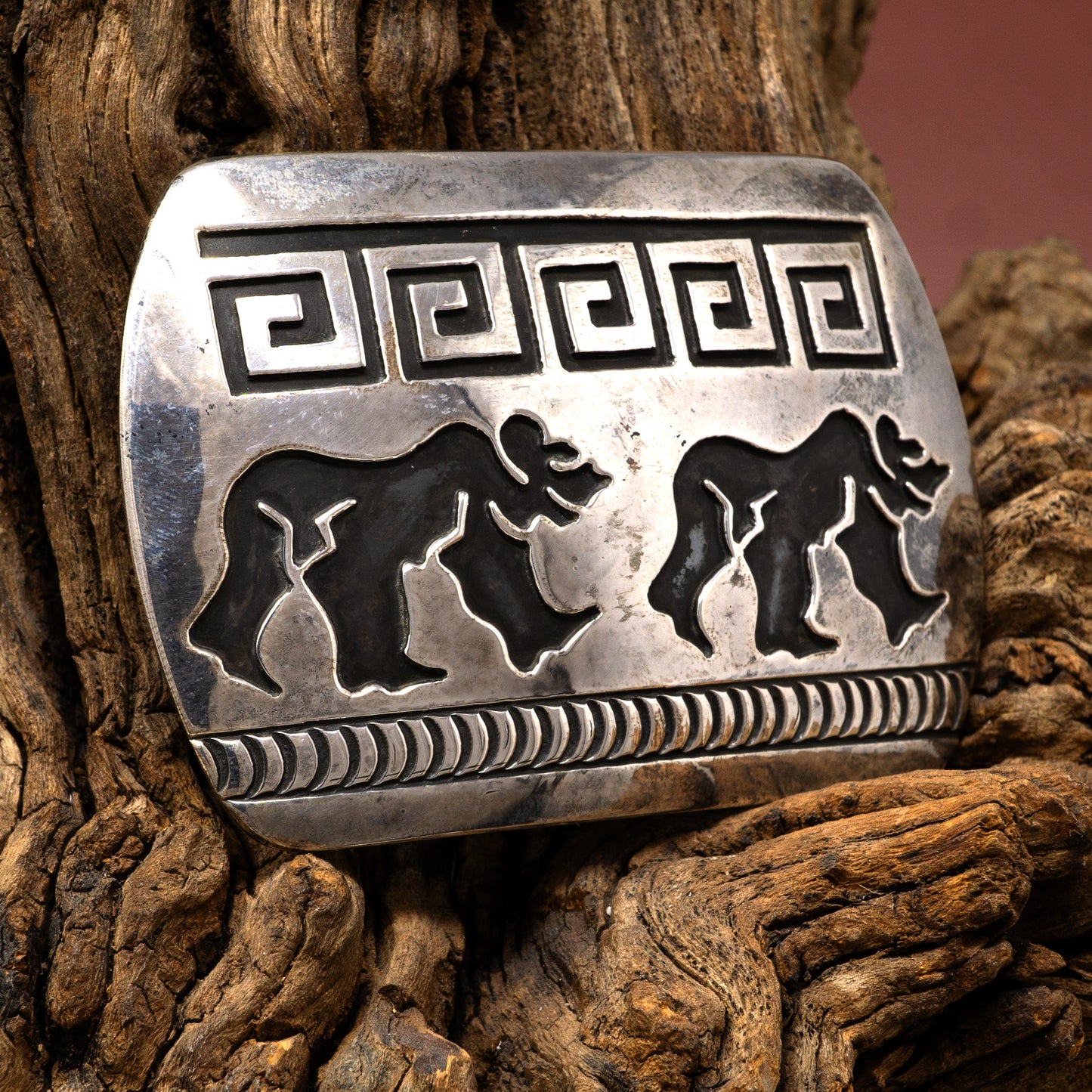 Sterling Silver Bears and Patterns Belt Buckle | Rosco Scott