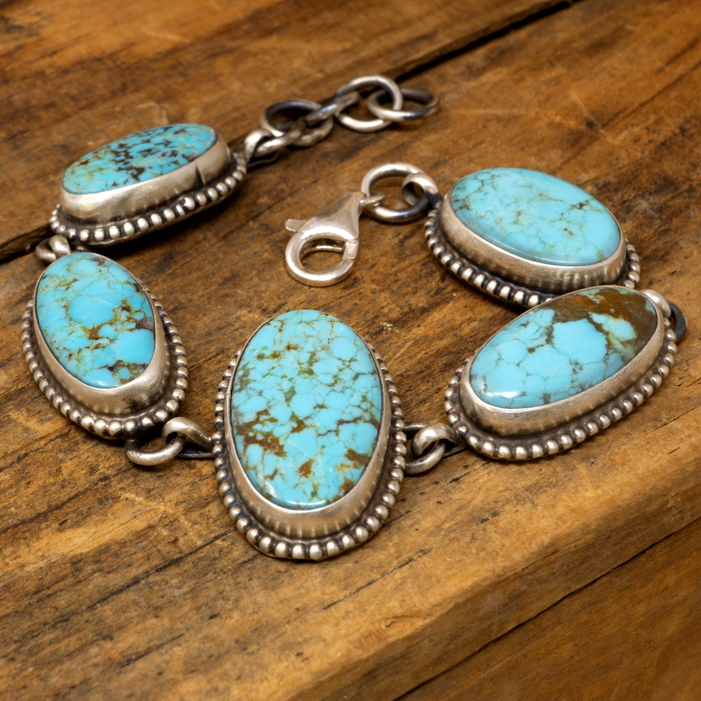 Light Kingman Turquoise 5 Linked Cabochons Bracelet
