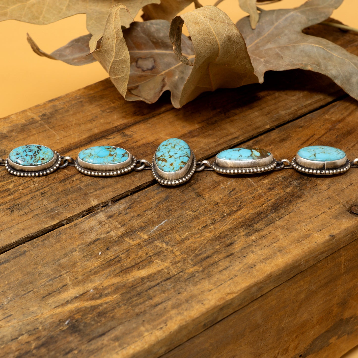 Light Kingman Turquoise 5 Linked Cabochons Bracelet