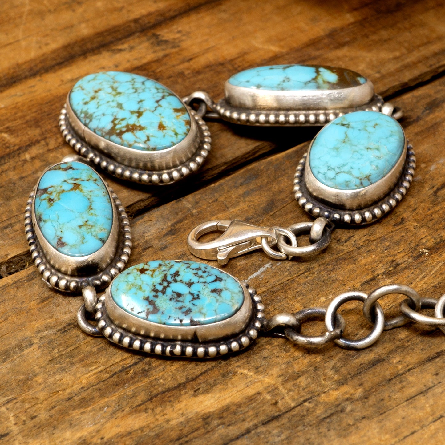 Light Kingman Turquoise 5 Linked Cabochons Bracelet