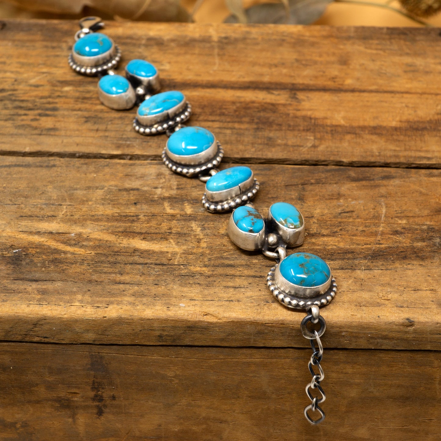 Kingman Turquoise 9 Cabochon Linked Bracelet | Travis J.