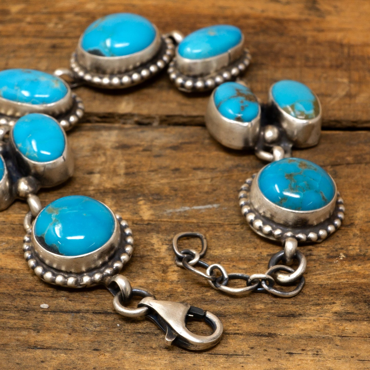 Kingman Turquoise 9 Cabochon Linked Bracelet | Travis J.