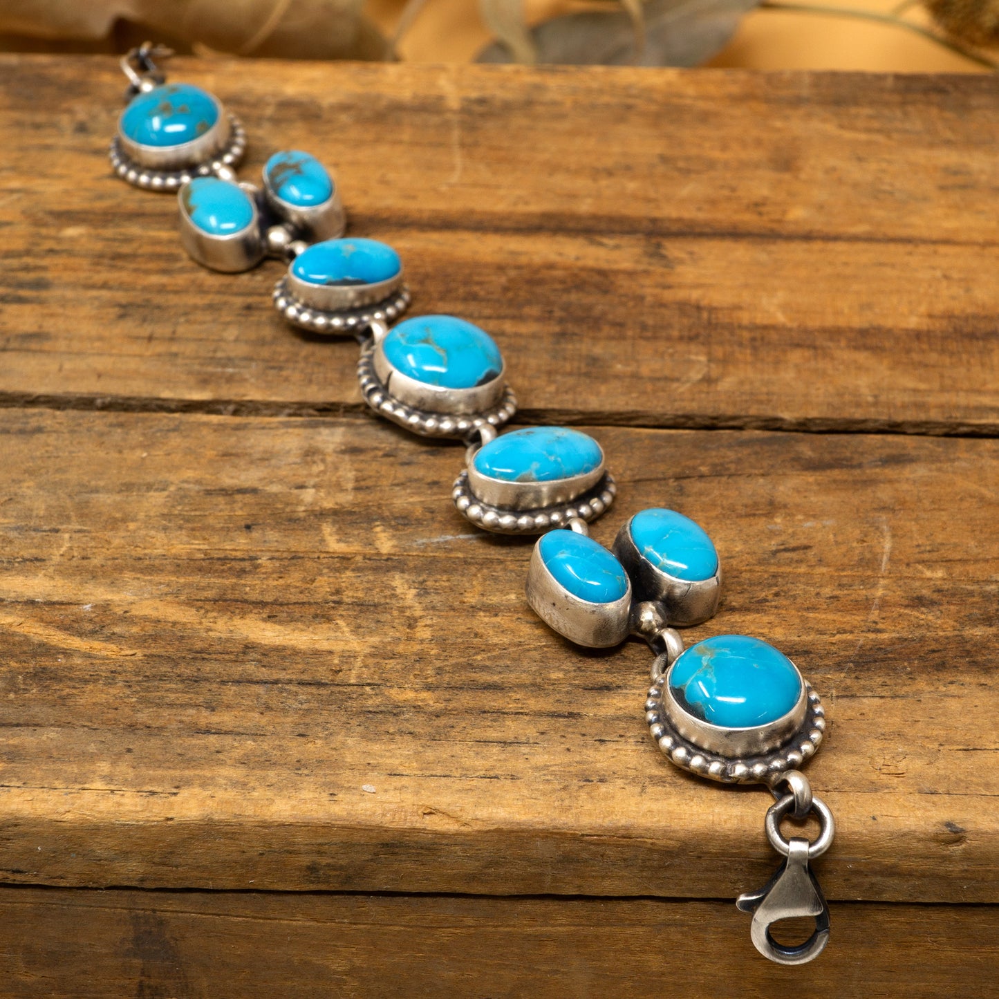 Kingman Turquoise 9 Cabochon Linked Bracelet | Travis J.