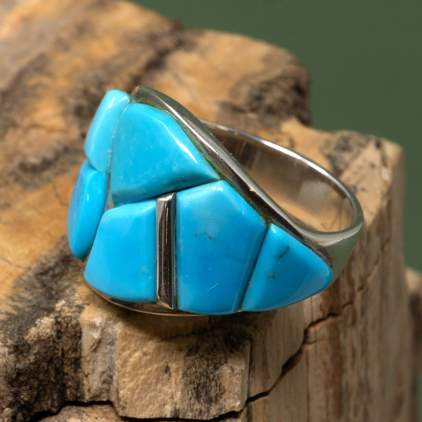 Kingman Turquoise Cobblestone Inlay Sterling Silver Ring | Size 9.5