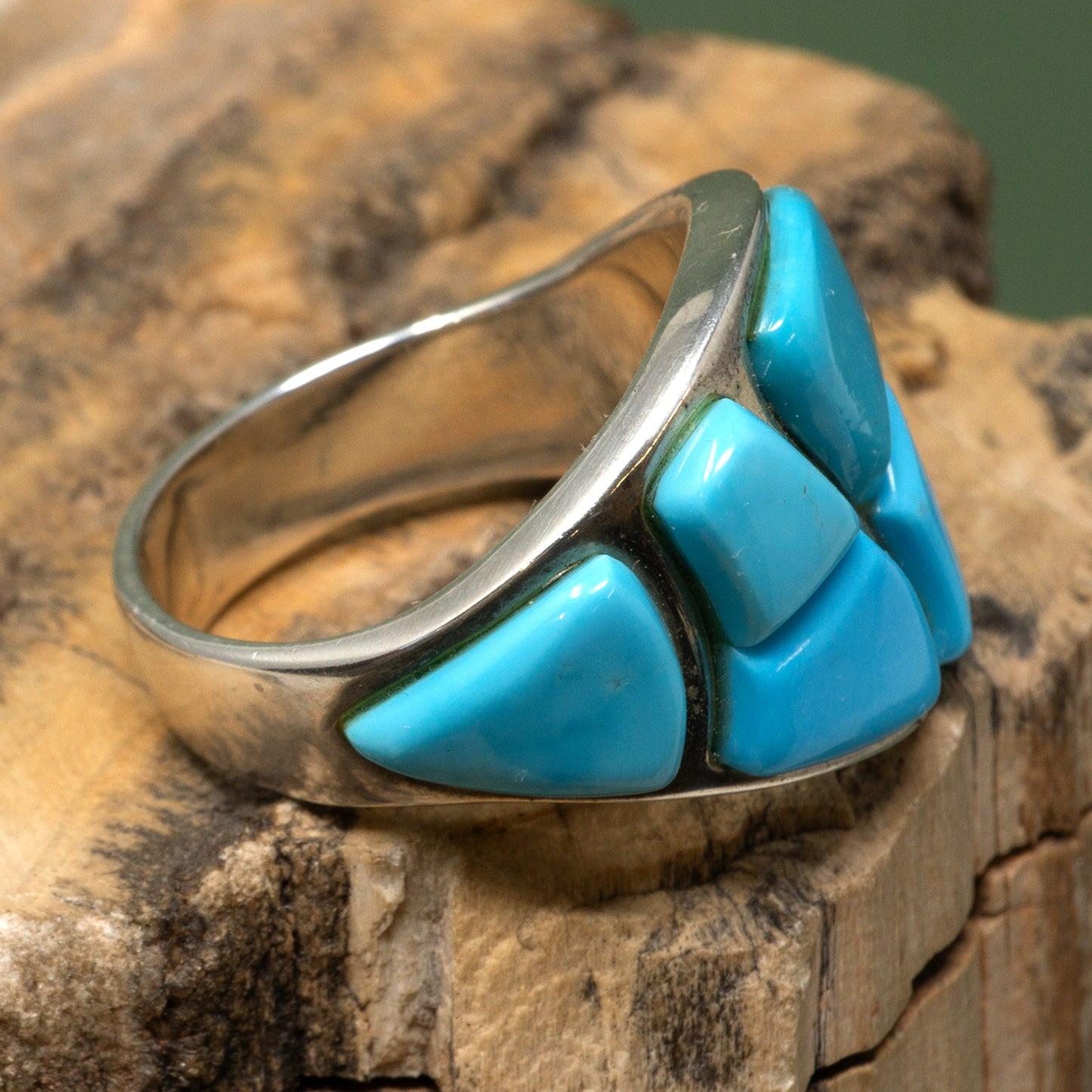 Kingman Turquoise Cobblestone Inlay Sterling Silver Ring  | Size 9.5