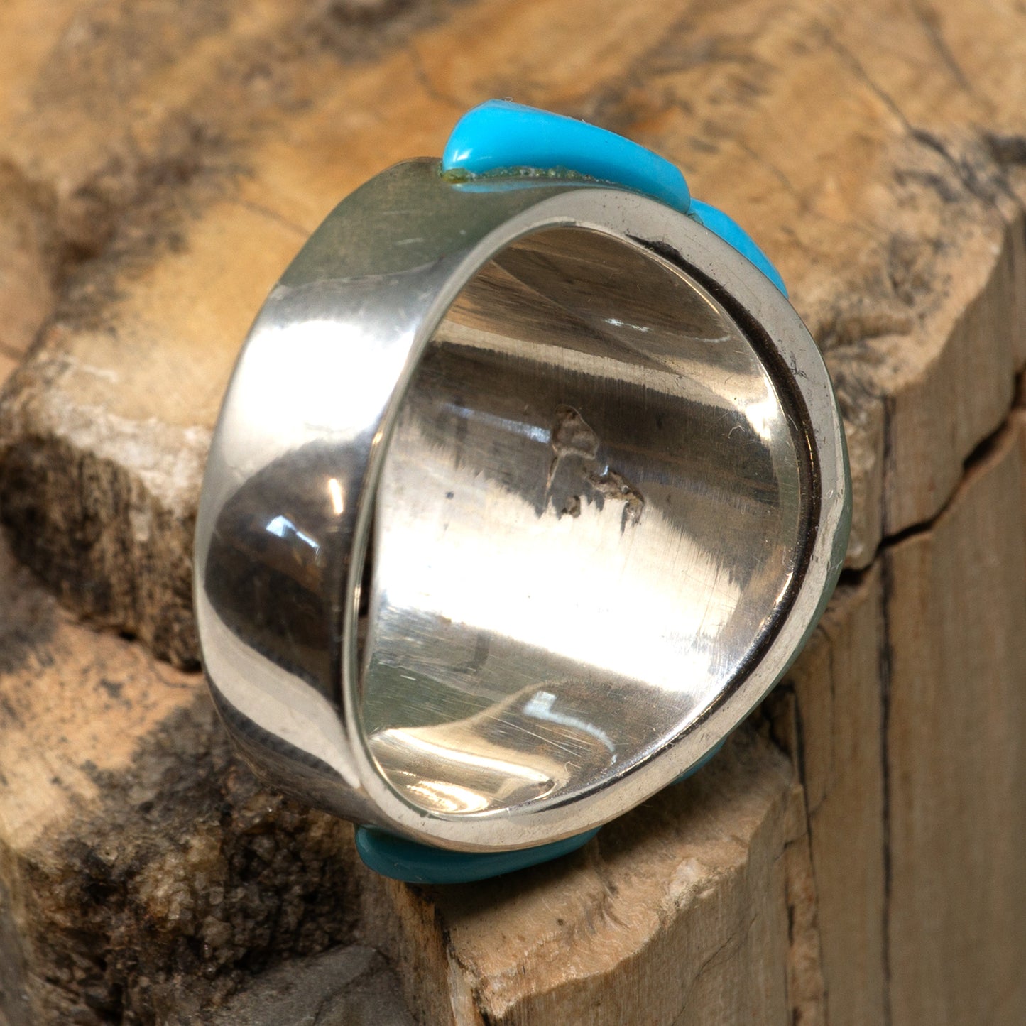 Kingman Turquoise Cobblestone Inlay Sterling Silver Ring | Size 9.5