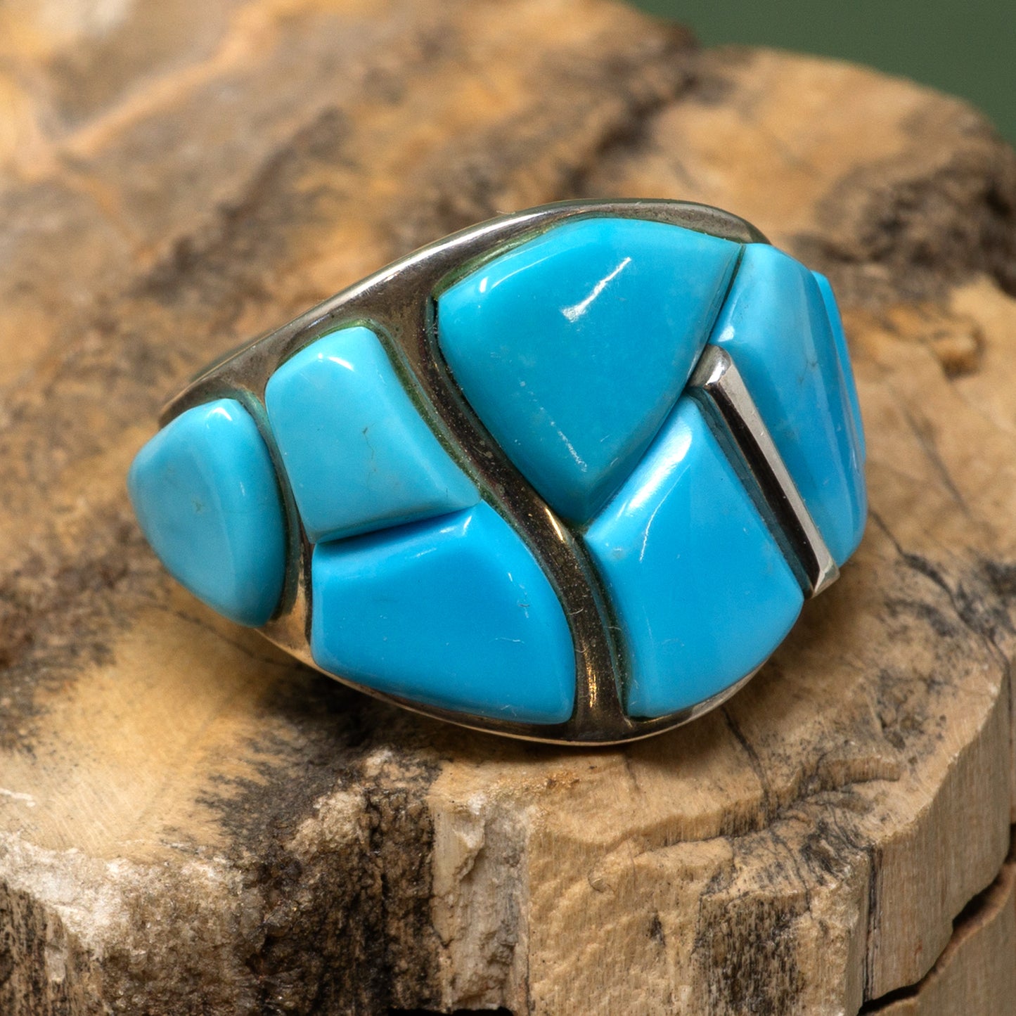 Kingman Turquoise Cobblestone Inlay Sterling Silver Ring  | Size 9.5