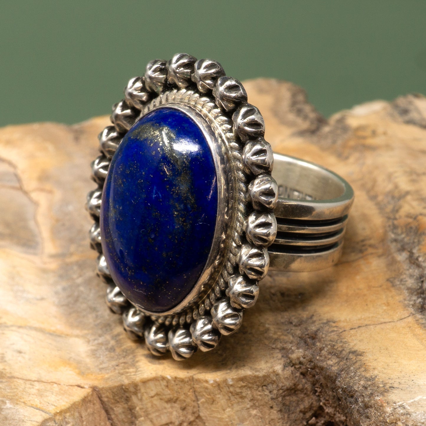 Lapis Lazuli Oval Cabochon in Classic Sterling Silver Ring Setting | Size 7