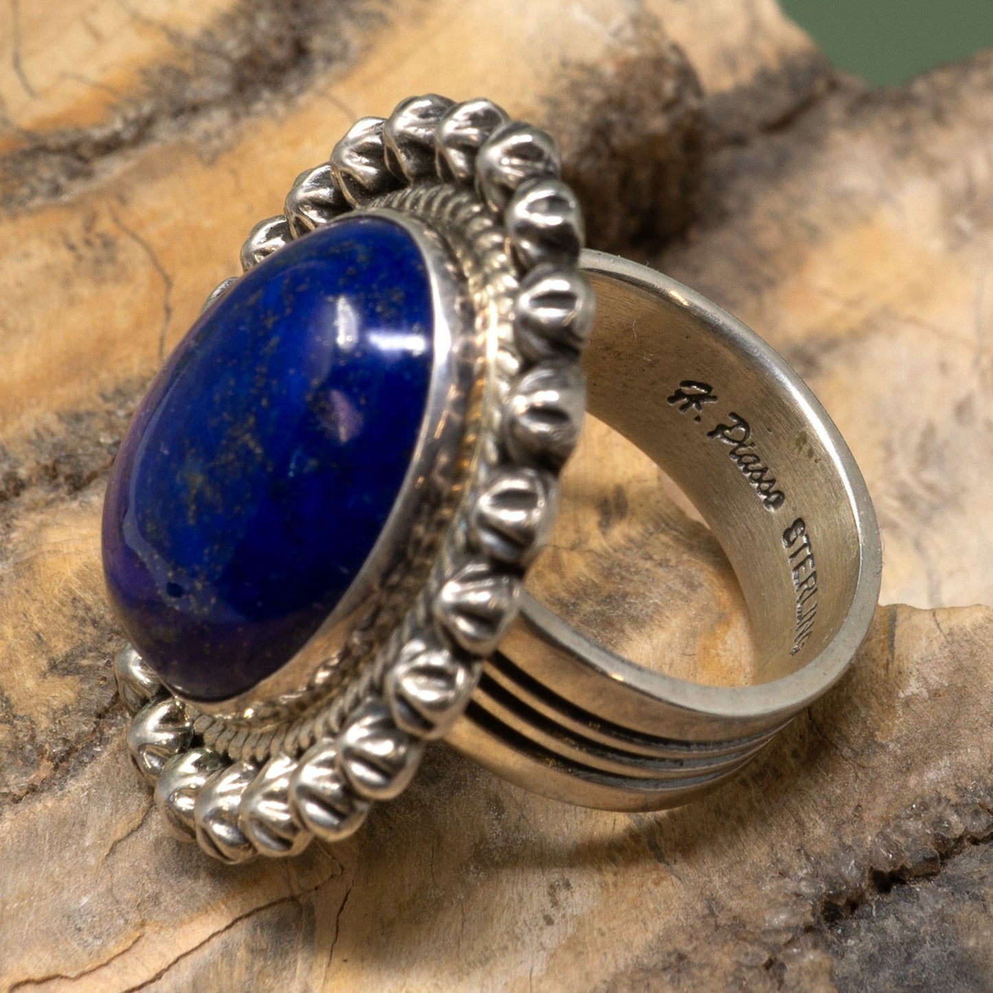 Lapis Lazuli Oval Cabochon in Classic Sterling Silver Ring Setting | Size 7