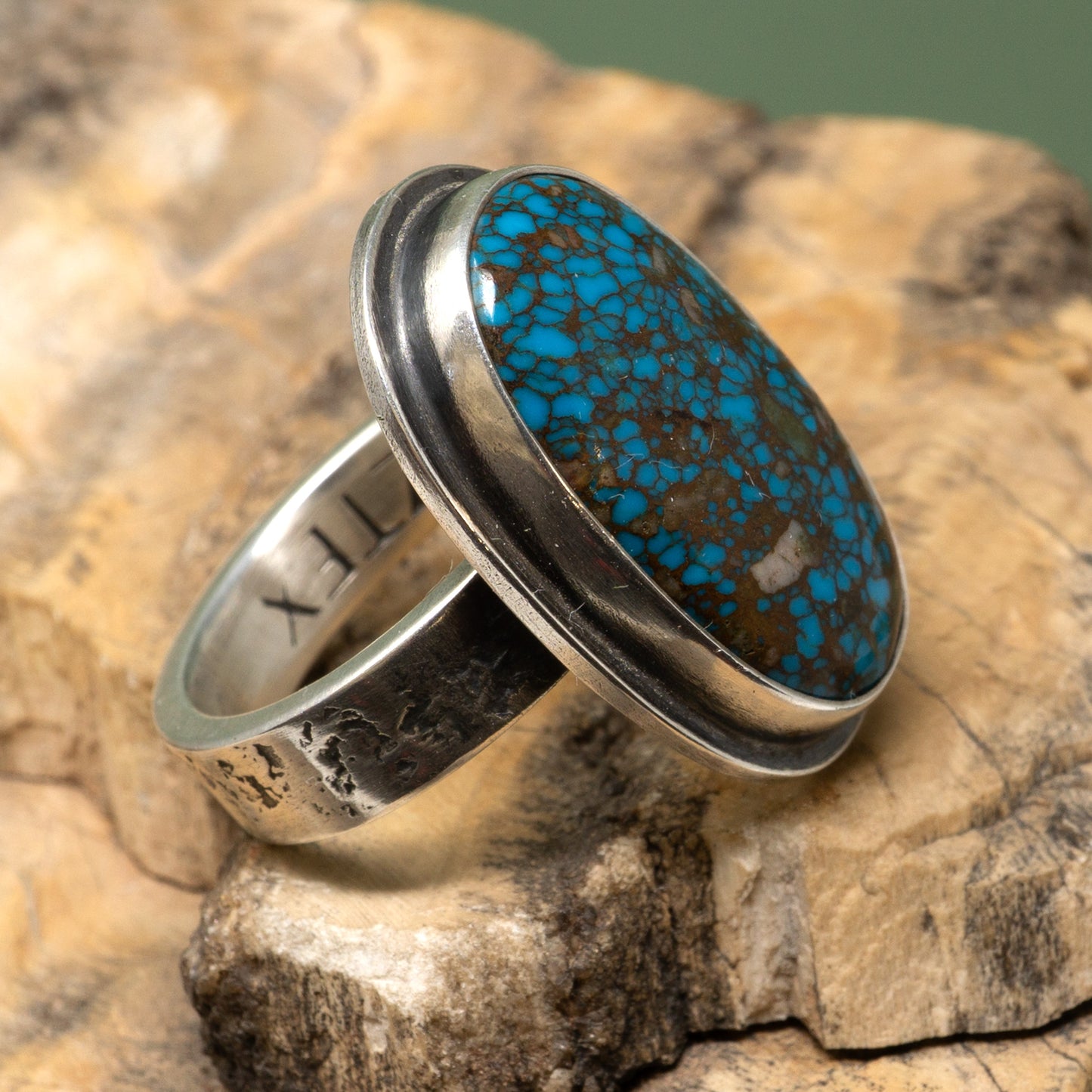 Oval Royston Turquoise in Minimalist Sterling Silver Ring | Size 7.25