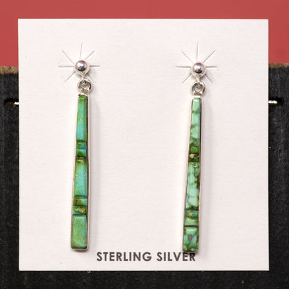 Sonoran Gold Turquoise Slender Inlay Sterling Silver Earrings | Rick Tolino