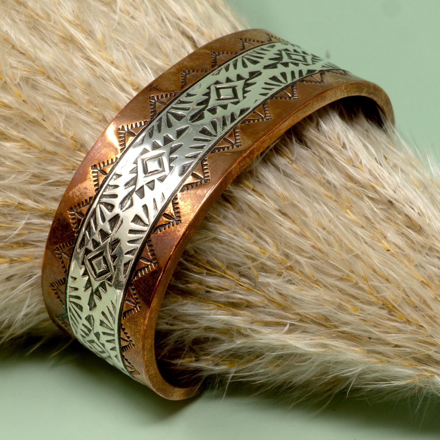 Stamped Copper & Sterling Silver Cuff Bracelet | 1" Width