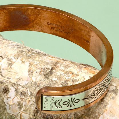 Copper Cuff Bracelet with Stamped Sterling Silver Inlay | 1/2" Width