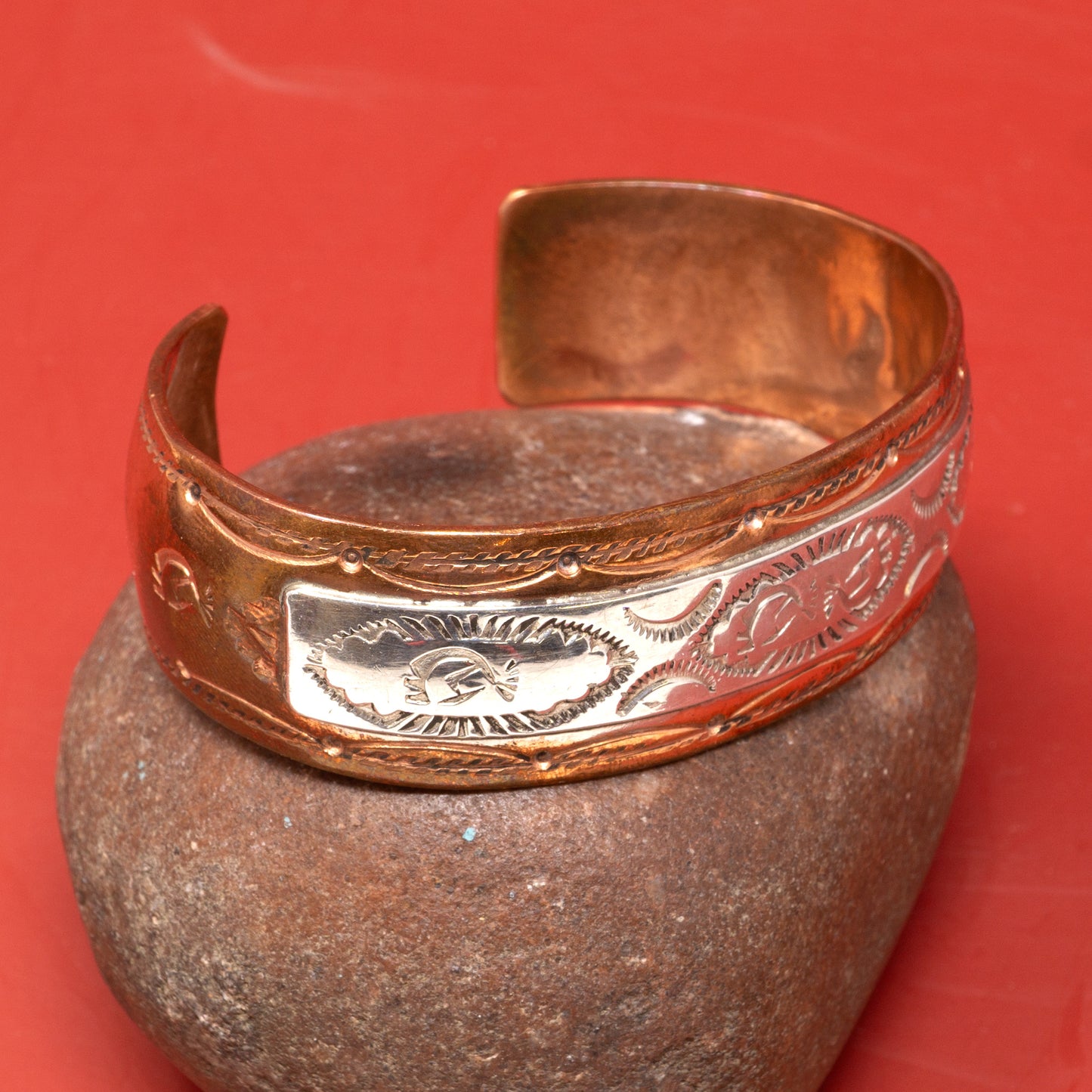 Stamped Sterling Silver & Copper Lightweight Cuff Bracelet