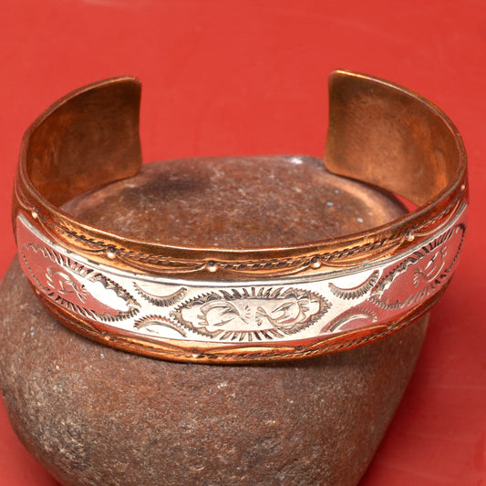Stamped Sterling Silver & Copper Lightweight Cuff Bracelet